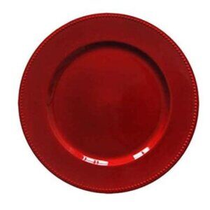 10 Pcs Red Charger Plates, 13" Round Beaded Plate Plastic Chargers,